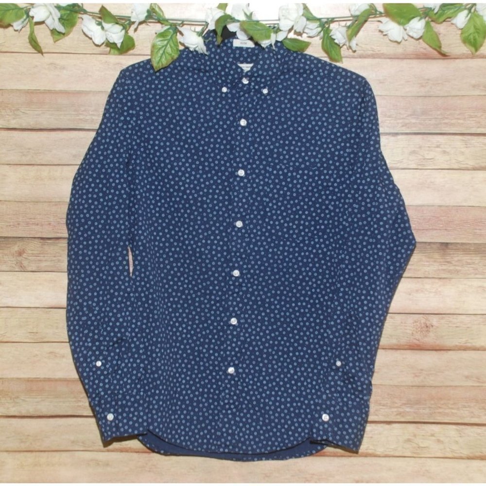 J. Crew Stretch Secret Wash Shirt Mens XS Classic Long Sleeve Navy Blue Floral